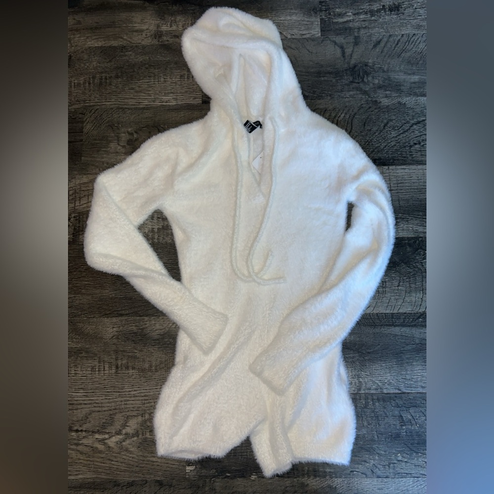 Fuzzy white romper sweater